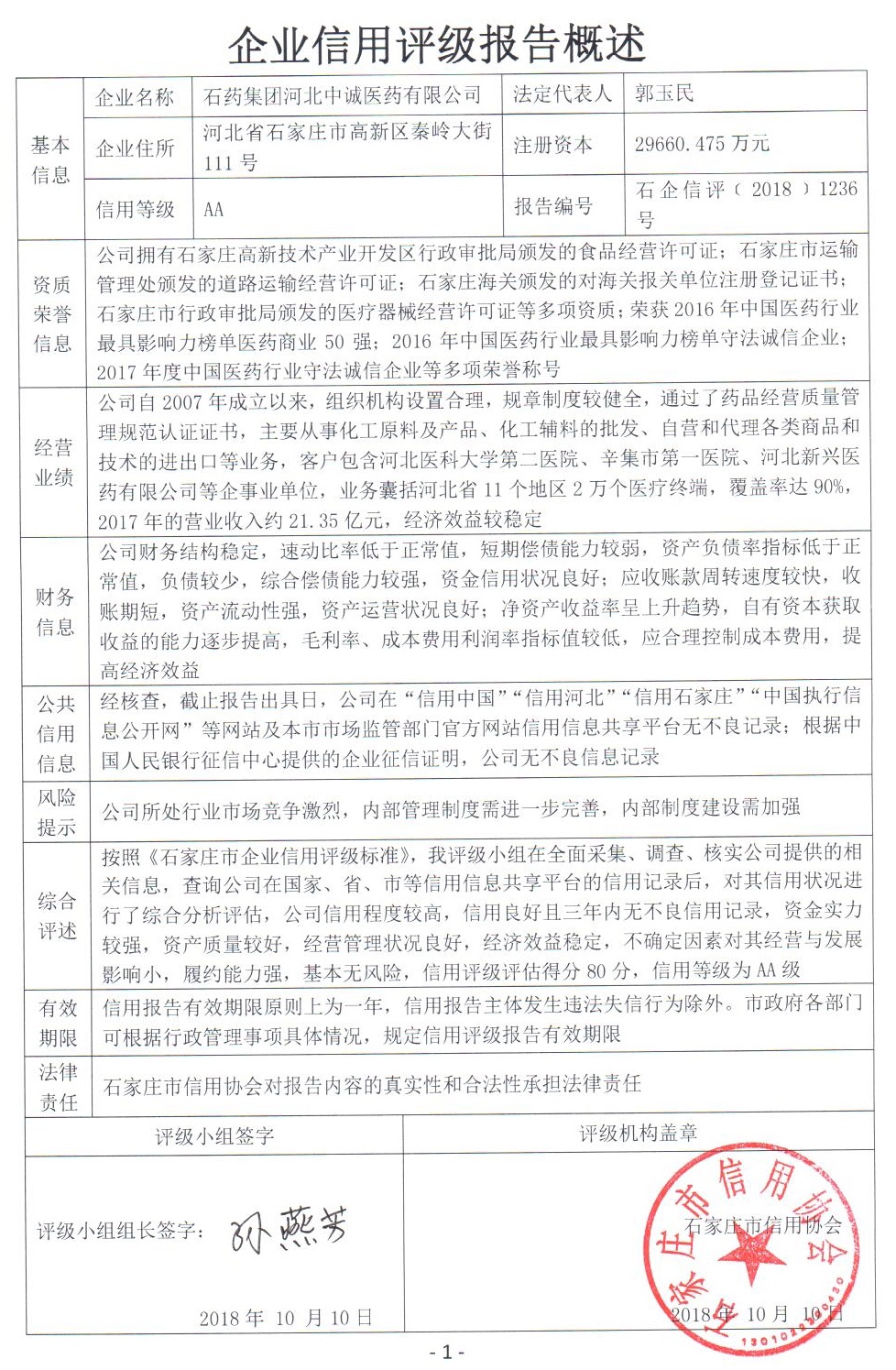 石药集团河北中诚医药有限公司