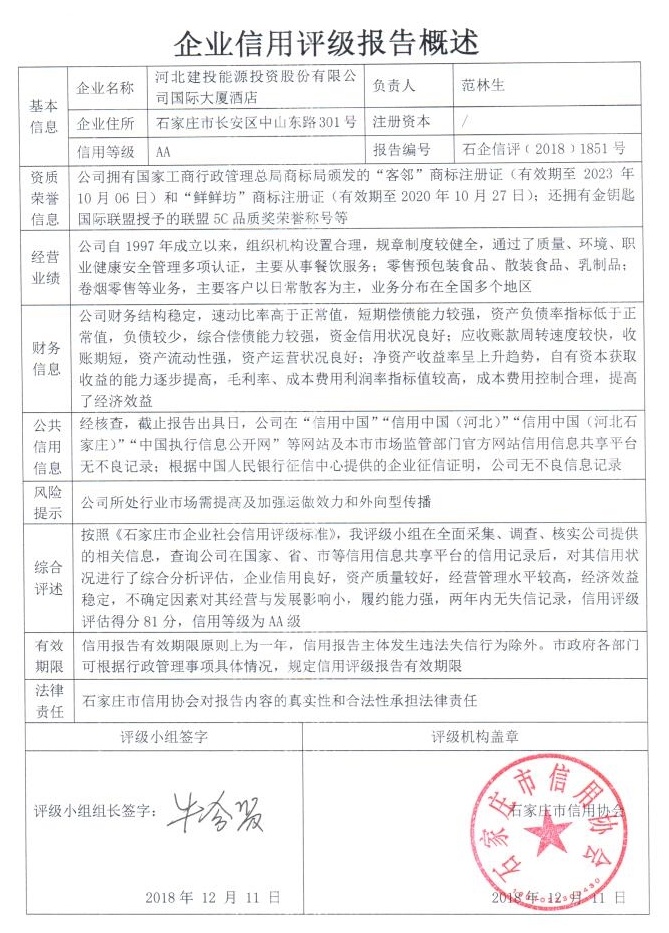 河北建投能源投资股份有限公司国际大厦酒店