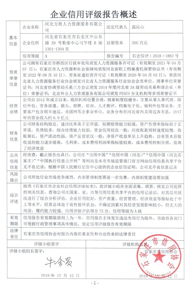 河北方胜人力资源服务有限公司