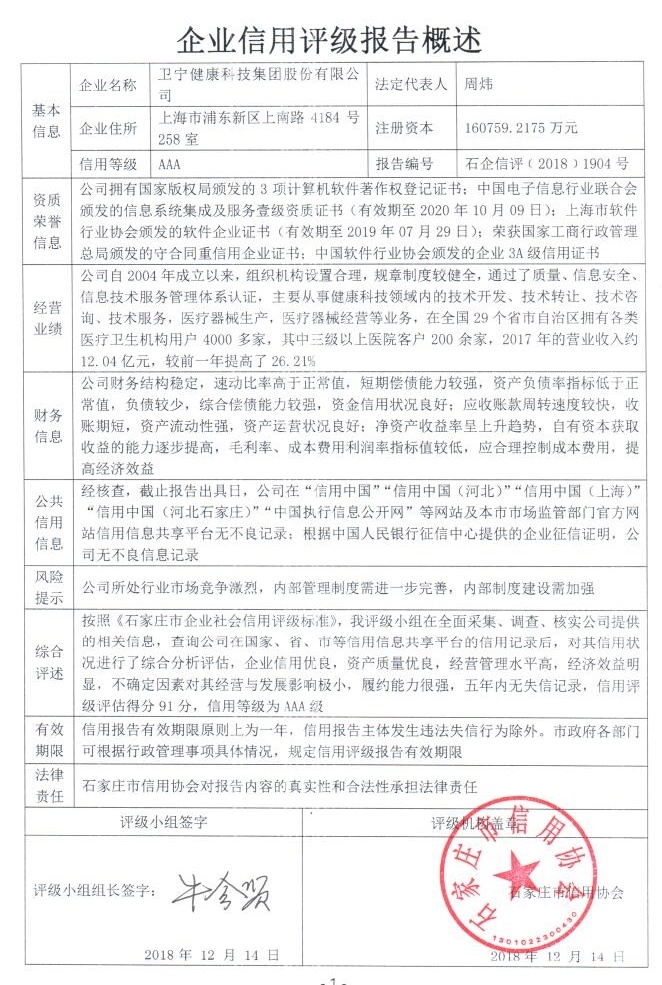 卫宁健康科技集团股份有限公司