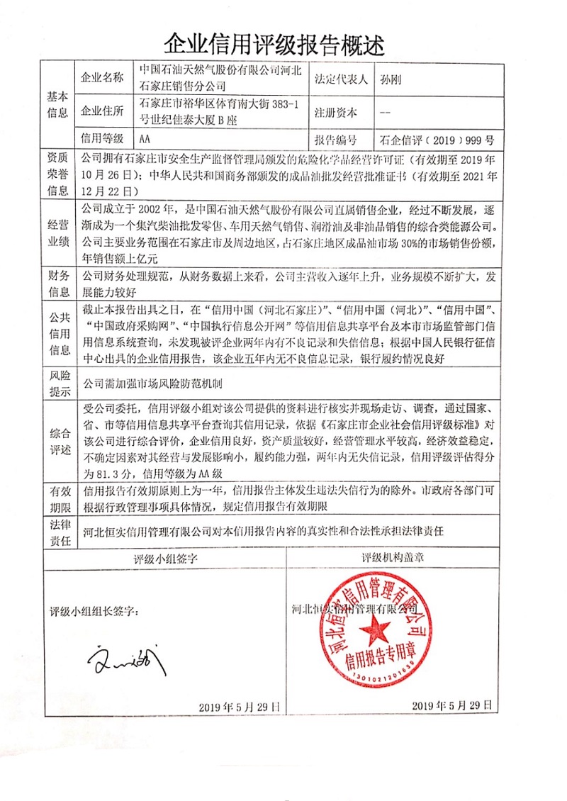 中国石油天然气股份有限公司河北石家庄销售分公司