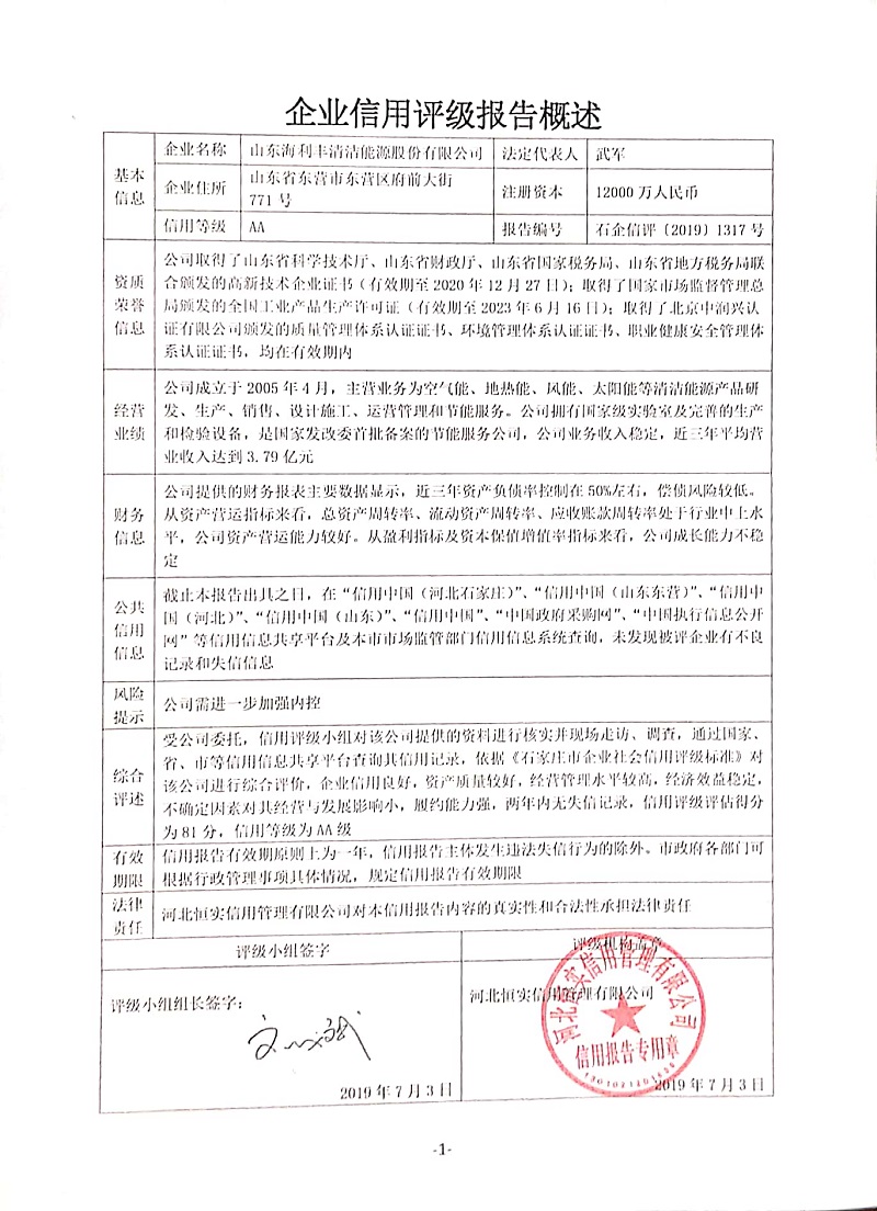 山东海利丰清洁能源股份有限公司