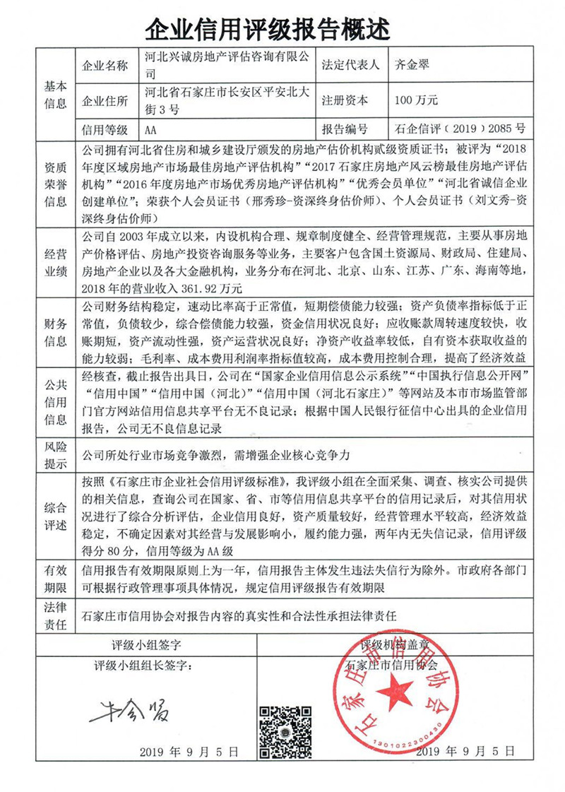 河北兴诚房地产评估咨询有限公司