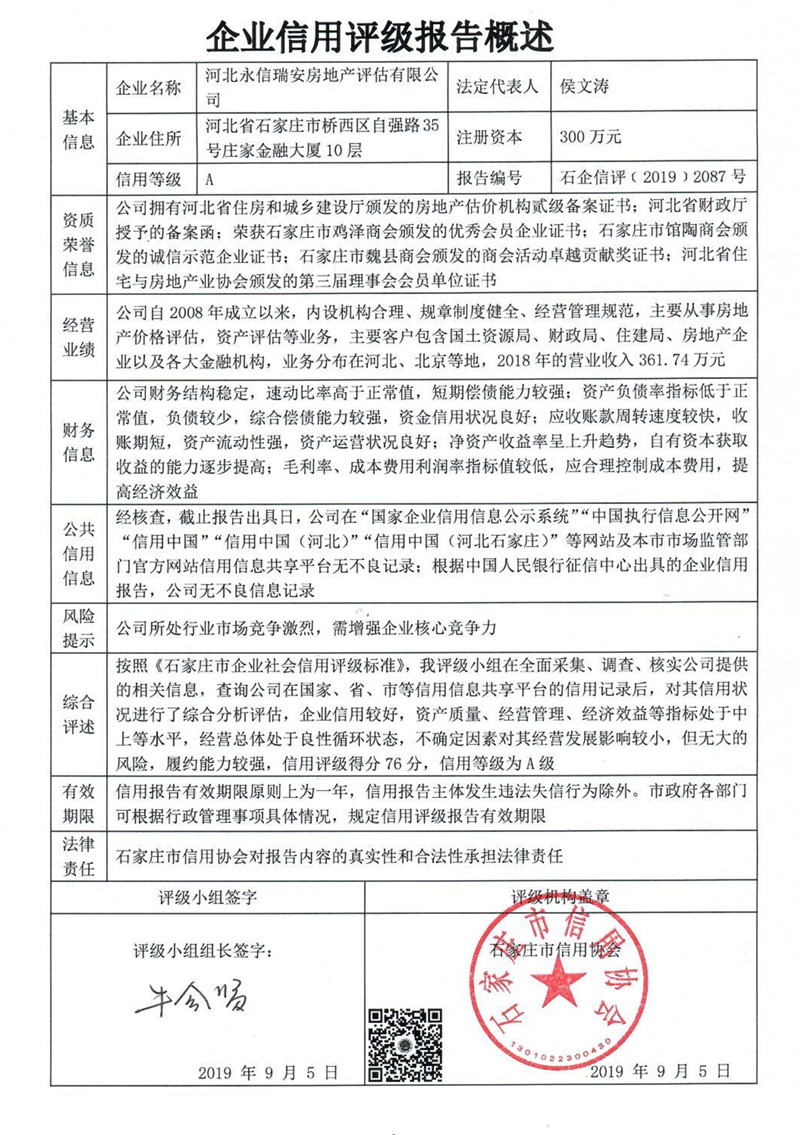 河北永信瑞安房地产评估有限公司
