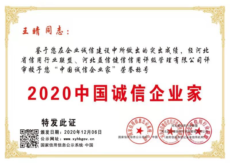 2020中国诚信企业家—王晴